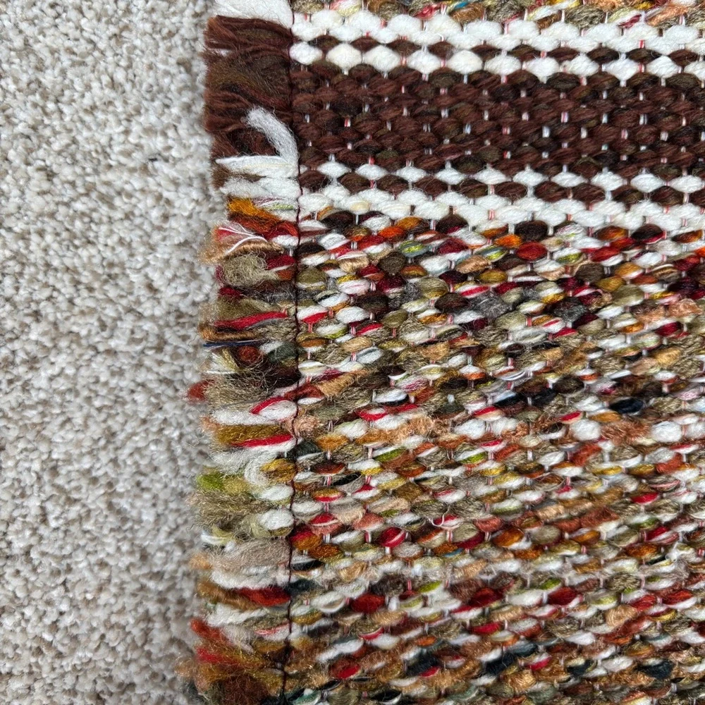 Vintage Multi-Color Woven Multicolor Hook Rug Kitchen Throw Decorative 41x24